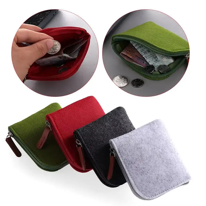 Mini portamonete in feltro donna uomo borsa per il cambio in tinta unita porta carte di credito porta carte d'identità portafogli portachiavi piccole borse per unisex