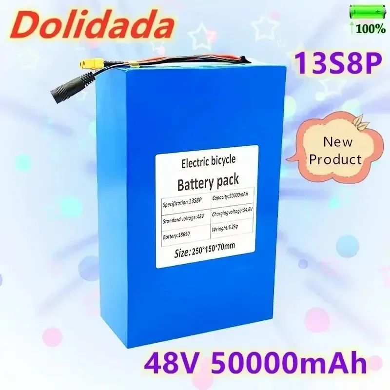 Original 48V 13S8P 50000mAh Lithium Battery Pack with 1000W Built-in BMS and Charger Suitable for Electric Bicycles and Scooters