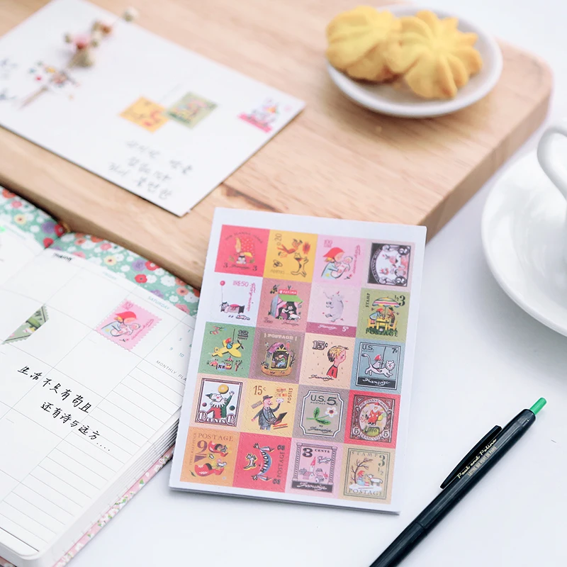 4sheets/lot  Vintage pattern cartoon style stamp shape decorative Sticker / Index Label / Fashion gift