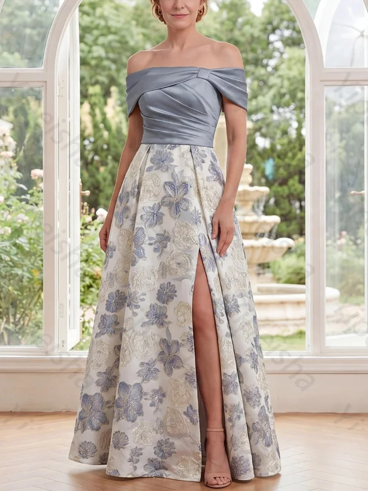 Customized Off Shoulder A-Line Short Sleeves Mother of The Bride Dresses Side Slit Backless Evening Dress Sexy Prom Party Gowns