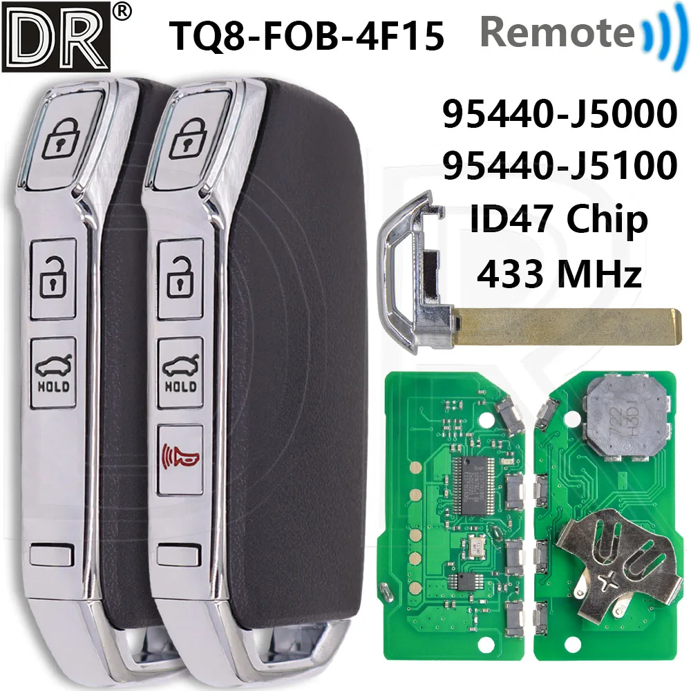 

Great ID47 Chip 433MHz 95440-J5000 95440-J5100 TQB-FOB-4F15 Car Remote Control Key For Kia Stinger 2017 2018 2019 2020 2021