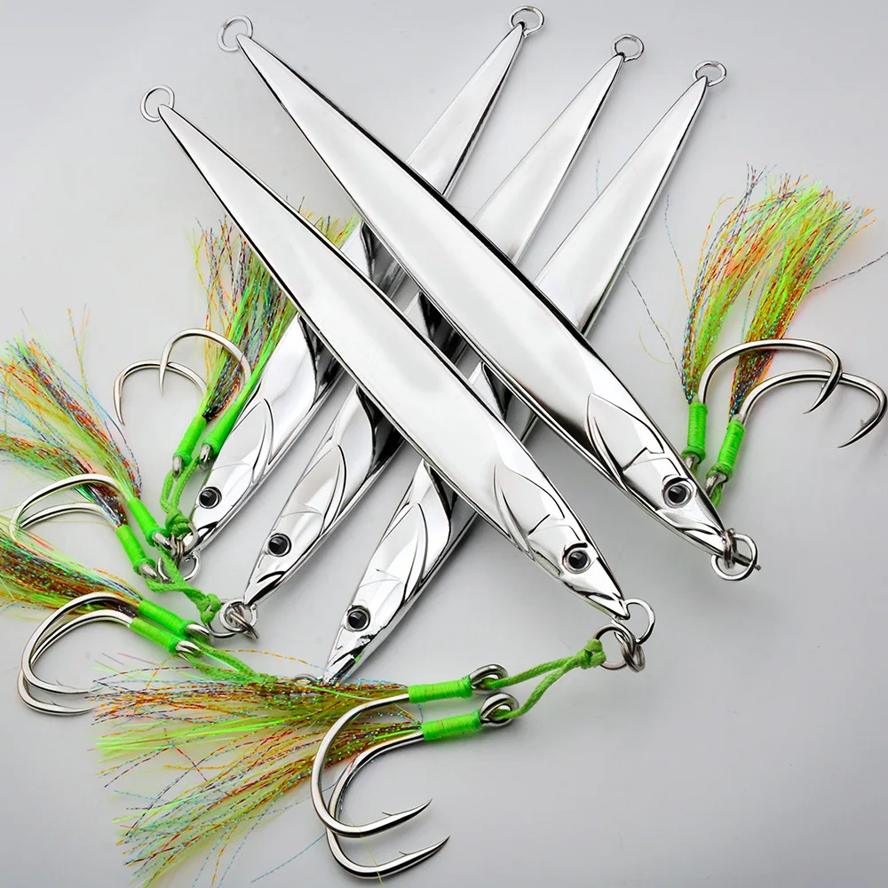 LHFSH 180g-300g Metal Jigging Lures Fishing Jigs High Carbon Steel Hooks Shiny Saltwater Spoons Bait for Bass Trout Fishing Bait