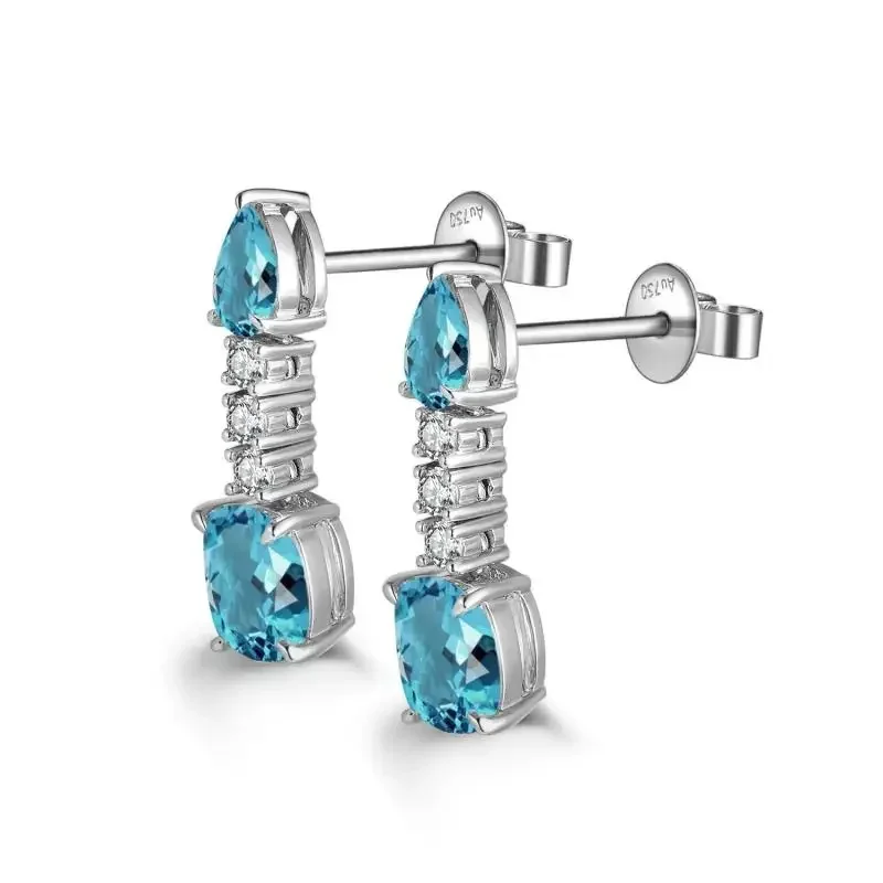 RUIF 2023 New Fashion 2.37ct Lad Grown Aquamarine Sapphire Earrings S925 Silver Engagement Women