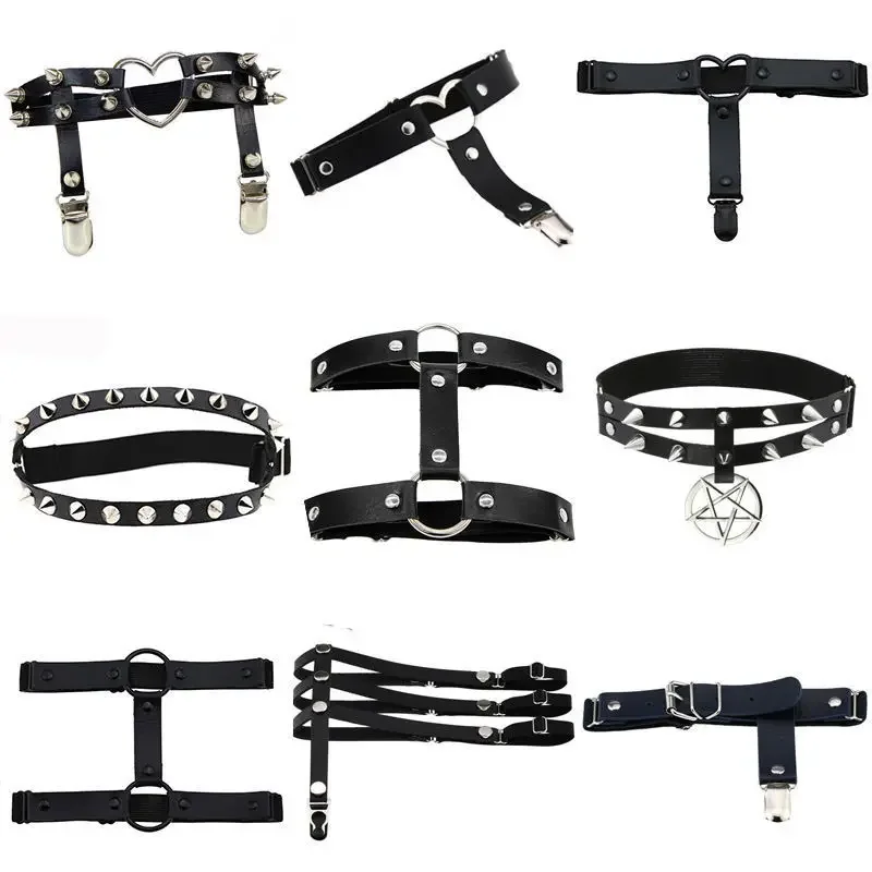 Punk Gothic Rock and roll Simple Fashionable Individuality Hip hop Leather Bat Leg ring Street photo Street dance Cortex Garters