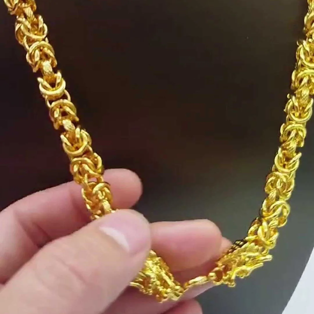 Unisex 24K AU999 Real Gold Boss Chain, Hollow 10MM 60CM Bold Keel Faucet Necklace, Polished Finish