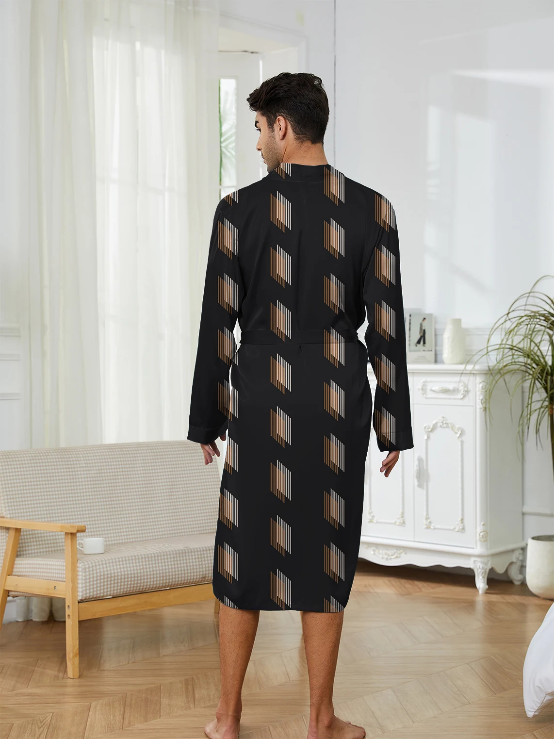 Men's Spring and Autumn Trendy Robe Pajama, Digital Printed Casual Entertainment Men's bathrobe, Quick Drying