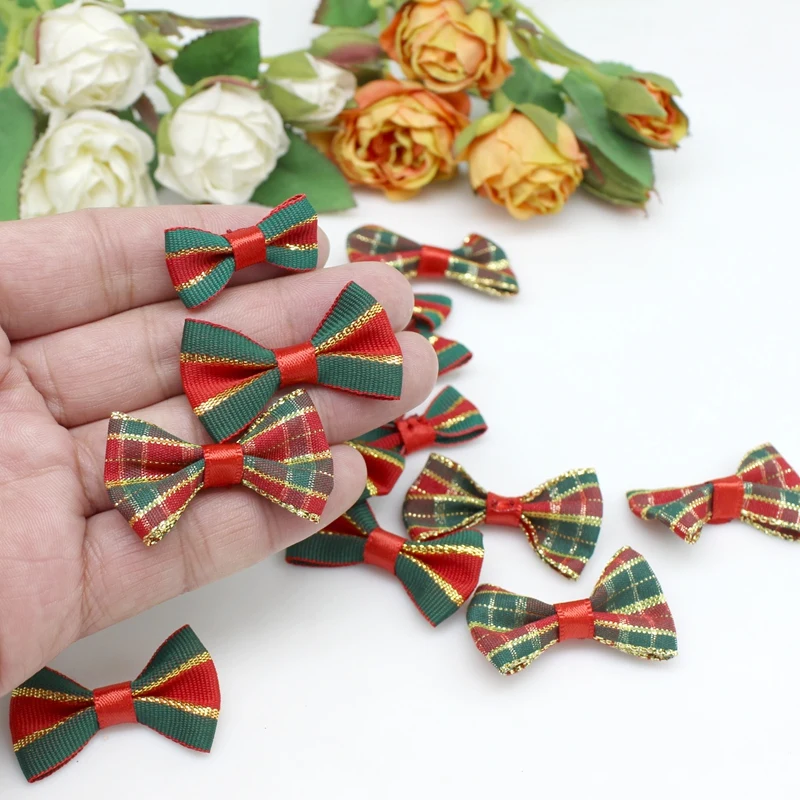 50pcs/lot Printed Ribbon bow Wrapping Decor Bow Craft Christmas Ribbon Bow Tie  Handmade DIY Gift