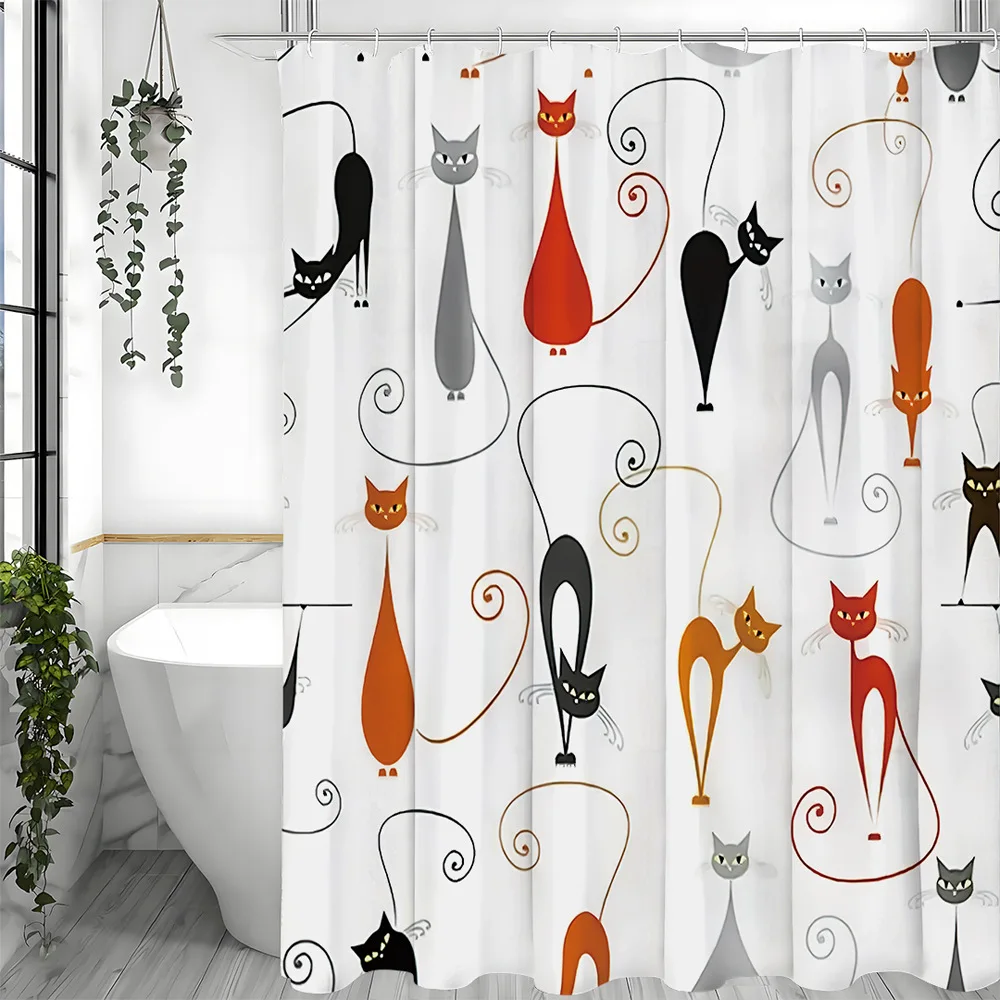 Multi-state kitten pattern Shower Curtain Washable Dirt-Resistant Shower Head waterproof Polyester Bath Curtain For Home Decor