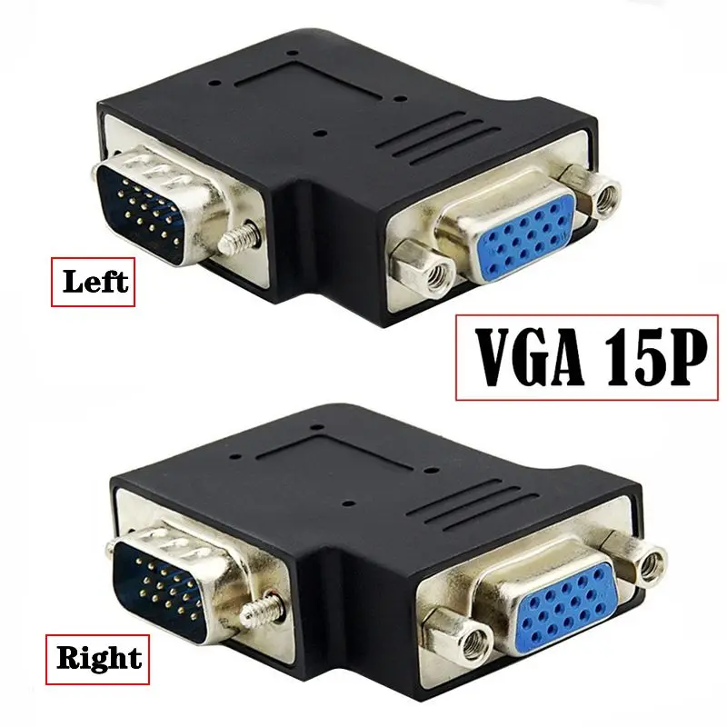 Lron Screw VGA 15Pin Male To Female 90 Degree Bend Adapter TV Computer Monitor VGA Interface Special Angle DB15P Adapter
