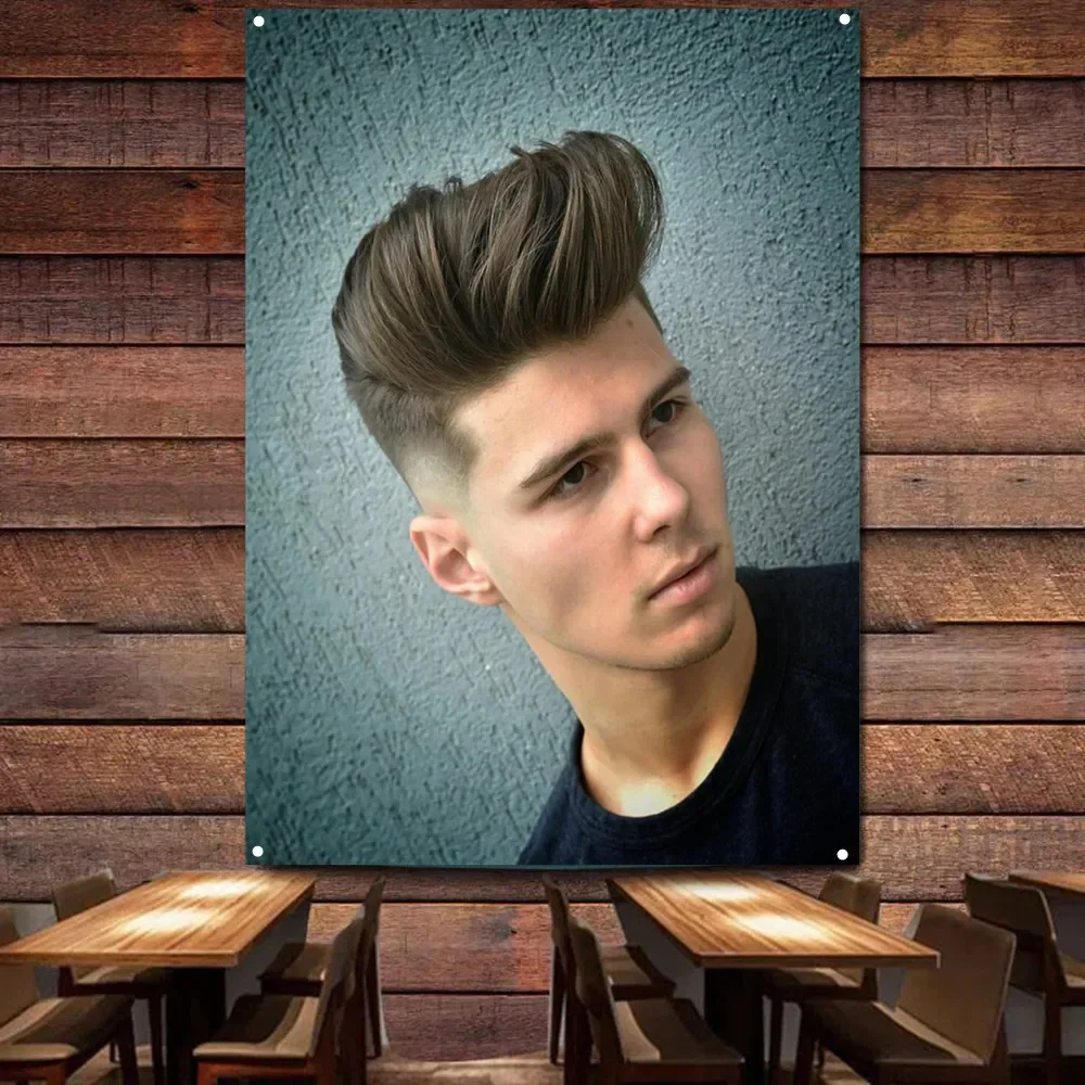 Póster de pared estilo corte de pelo Quiff para hombres, decoración vintage para barbería, cartel colgante, bandera, tapiz para salón de peluquería y afeitado