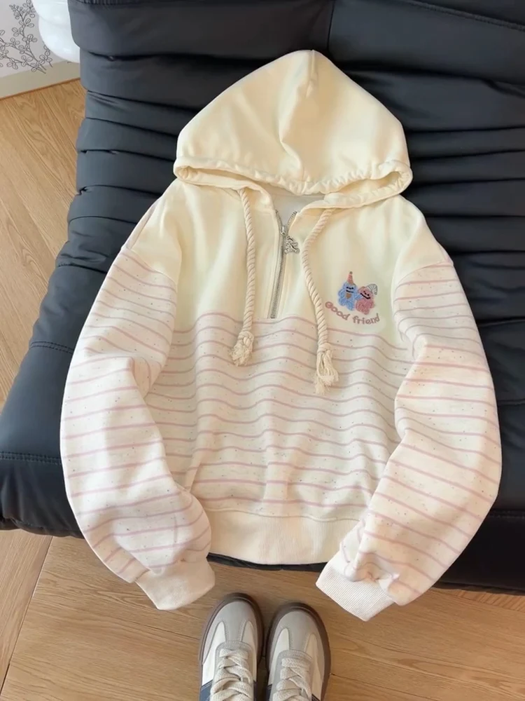 

Sweet Girl Sle Loose Fit Hoodie Women's Faionable Striped Oversized Sweatirt Autumn Season Casual Versatile Outerwear