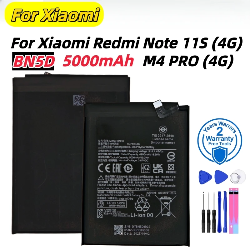 

New lithium battery BN5D 5000mAh For Xiaomi RedMi Note 11/Note11S 4G/M4 PRO 4G/Redmi Note12S/Redmi Note11 4G Replacephonebattery