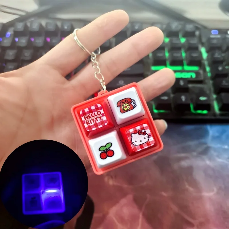 

2026 Hello Kitty LED Light Fidget Toy Keychain, Cute Mini Keyboard Press Pendant, Kawaii Cartoon Bag Charm Stress Relief Gift