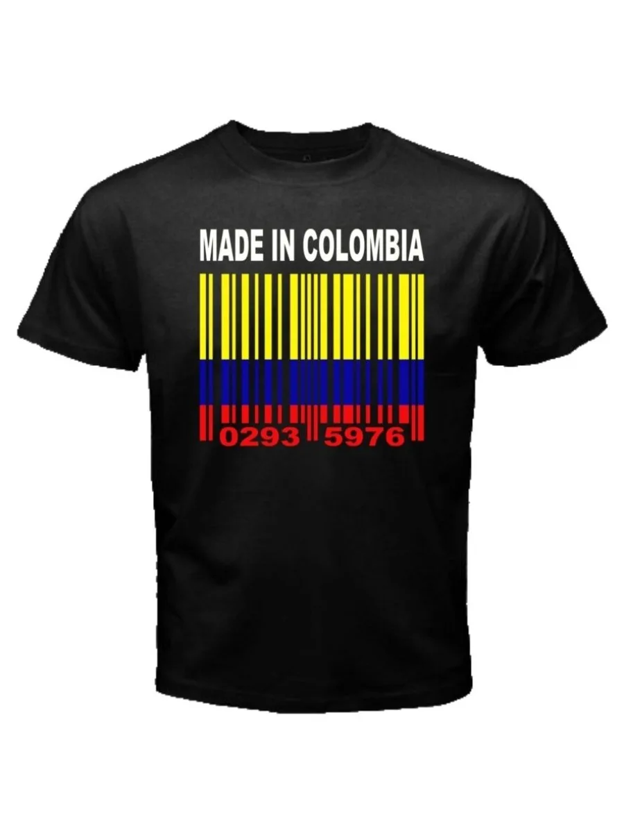 MADE IN COLOMBIA Colombian National Flag Barcode Numbers T-Shirt. Summer Cotton O-Neck Short Sleeve Mens T Shirt New S-3XL