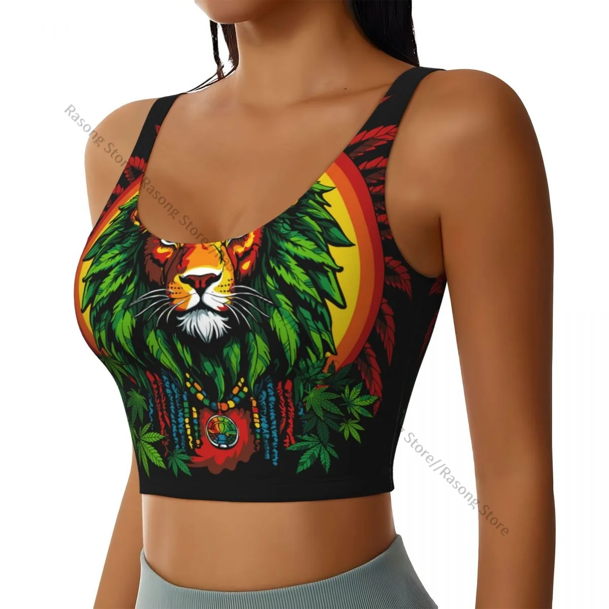 Women Sexy Sports Vest Lion With Dreadlocks Rastafarian Subculture Jamaica Female Streetwear Sport Lingerie Tee Crop Top