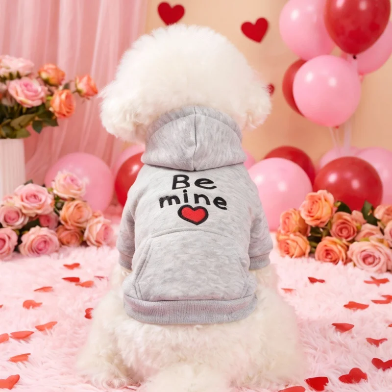 

Pet Dog Cat Hoodie Alphabet Love "Mine" Valentine Autumn Winter Warm, Cute Small Puppy Cozy Casual Sweatshirt Outfit