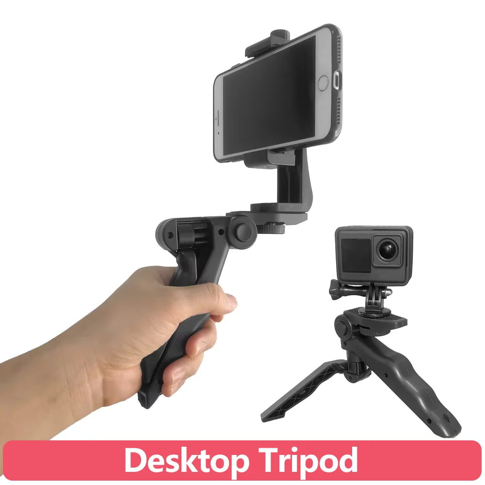 Mini Trípode Portátil de Mano con Soporte de Escritorio y Adaptador para Teléfono, para Cámaras GoPro, Smartphones, Vlogging y Transmisión en Vivo