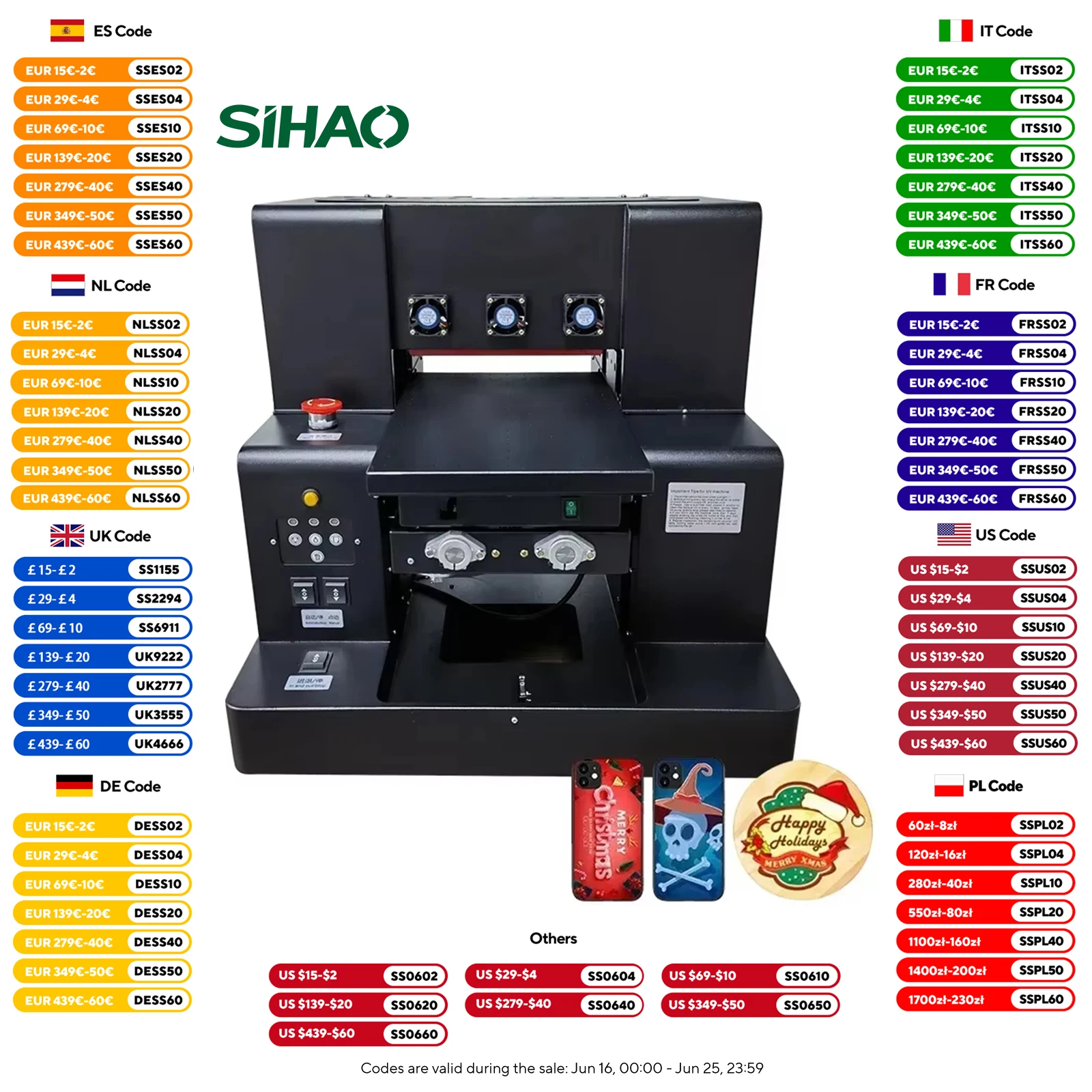 

Планшетный УФ-принтер SIHAO A4 с лаком | Принтер этикеток/наклеек для чехла телефона, бутылки, акрила и стекла (печать размера А4)