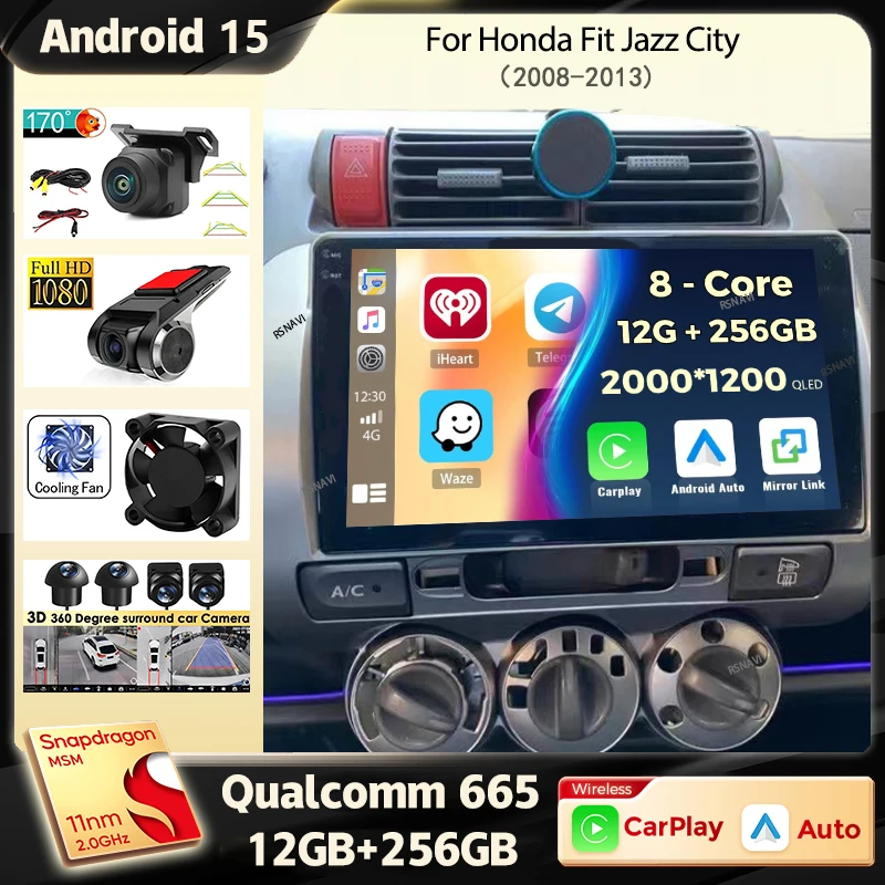 Android 15 Carplay Car Radio For Honda Fit Jazz City 2002 2003 2004 - 2007 Navigation Multimedia GPS Player Stereo WiFi+4G video