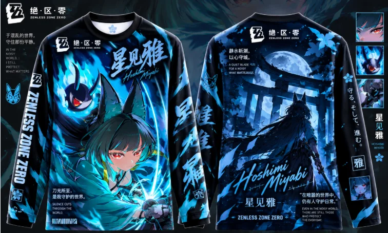 Zenless Zone Zero Hoshimi Miyabi 3D Printed Long Sleeve T-shirt Double sided Game Character Pattern Neutral Casual Top Y2K