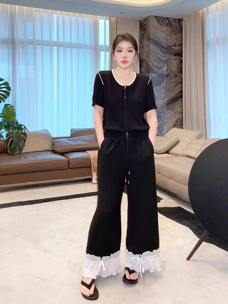 

Bla Embroidered Princ Pants Straight Leg Casual Trousers for Women High Waist Elastic Waisand Long Length Summer Faion