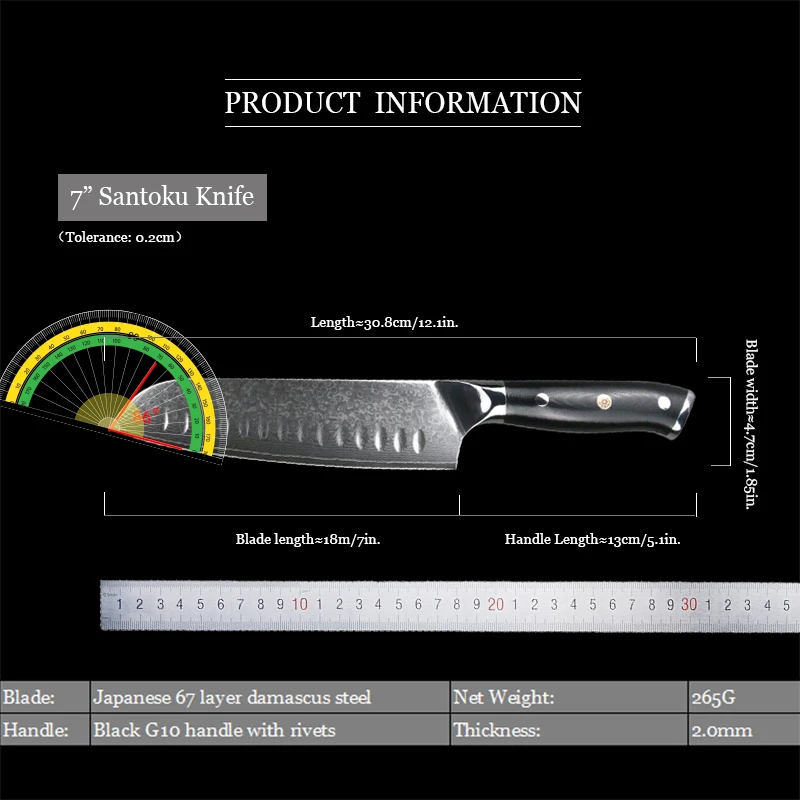 SW Knives 7 Inch VG10 Japanese Damascus Steel Santoku Knife for Vegetables Meat Fruits Handmade G10 Handle Gifts Presents 2023