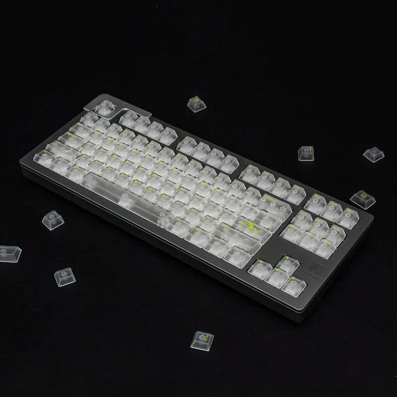 114 Keys Glacier White Transparency KeycapsSet Cherry Height PBT Thermal Sublimation For 61 87 98 104 108 Mechanical Keyboard