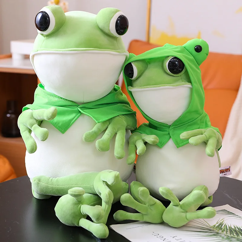 Kawaii Cloak Frog Plush Toy Soft Stuffed Animal Lovely Hat Big Eyes Anime Doll Baby Hug Pillow Children Boy Birthday Gifts