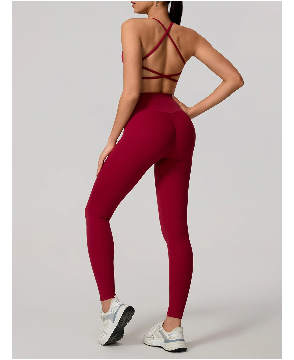 Hearuisavy Damen Workout-Set 2-teilig Sport-BH Hochtaillierte Leggings Rückenfreies Yoga-Top Fitness-Laufhose für Frauen – Detail 16