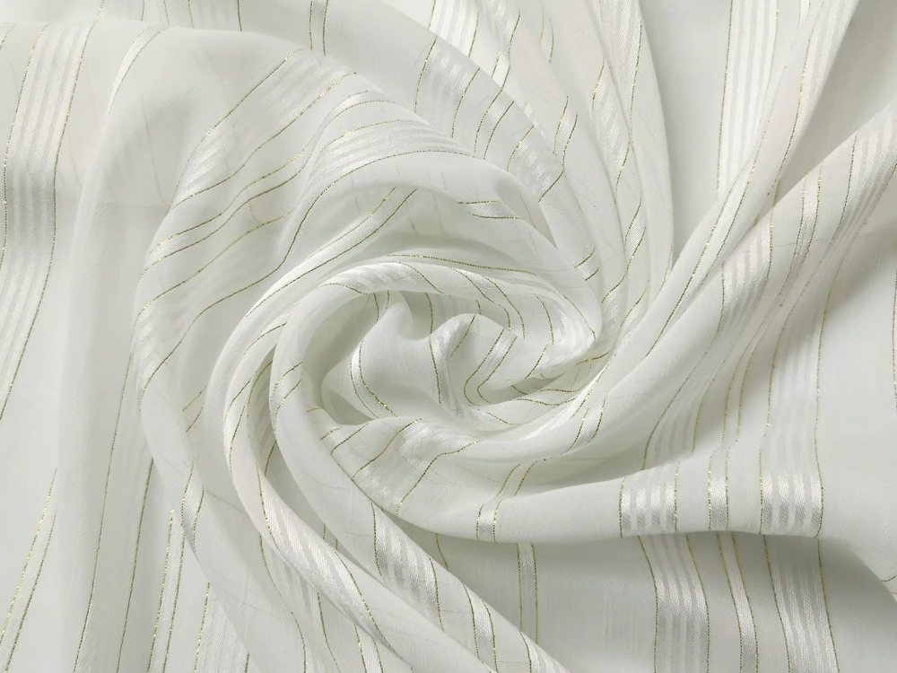 1 Meter x 1,4 Meter gekräuselter Satin-Chiffon-Gaze-Krepp, Goldgarn, faltiger Chiffon-Stoff, natürliches Weiß – Detail 9