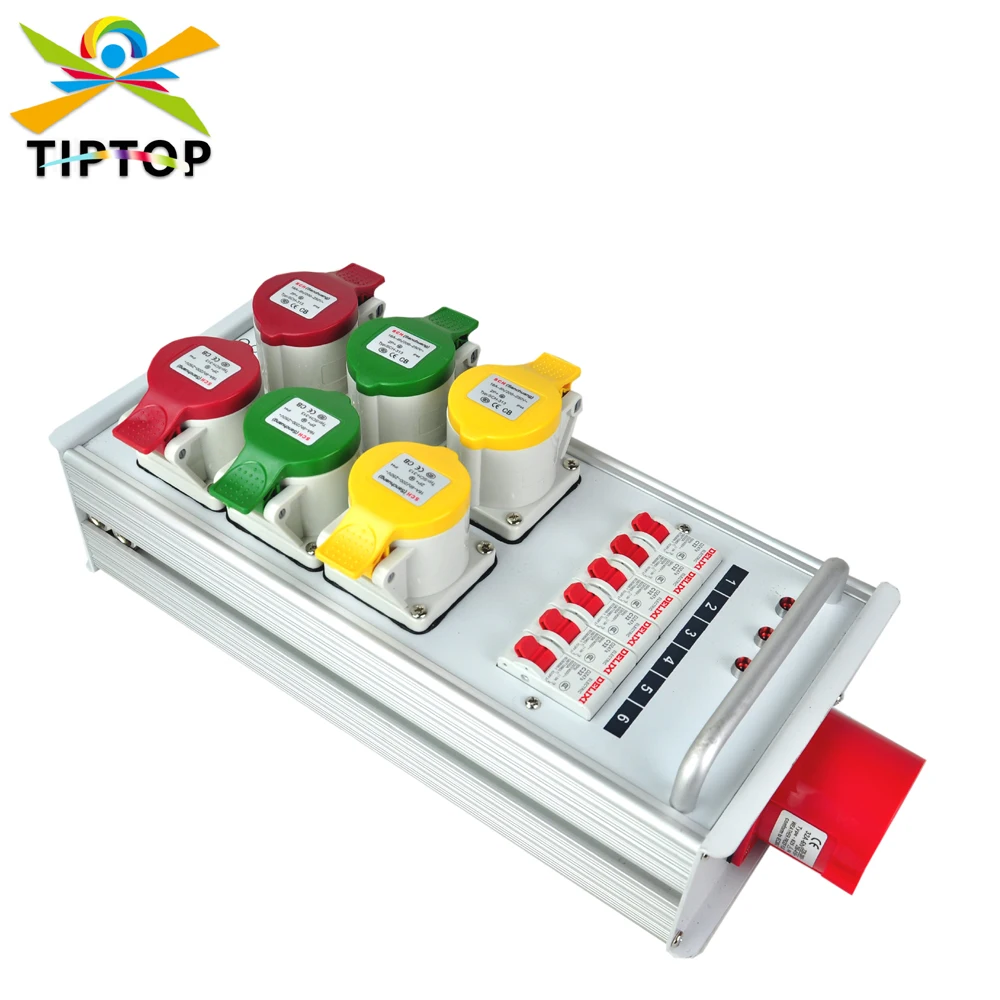 

TIPTOP 6x16A Power Cabinet 3PIN Waterproof Plug DELIXI Air Switch Stage Lighting Power Distributor Controller Portable Handle