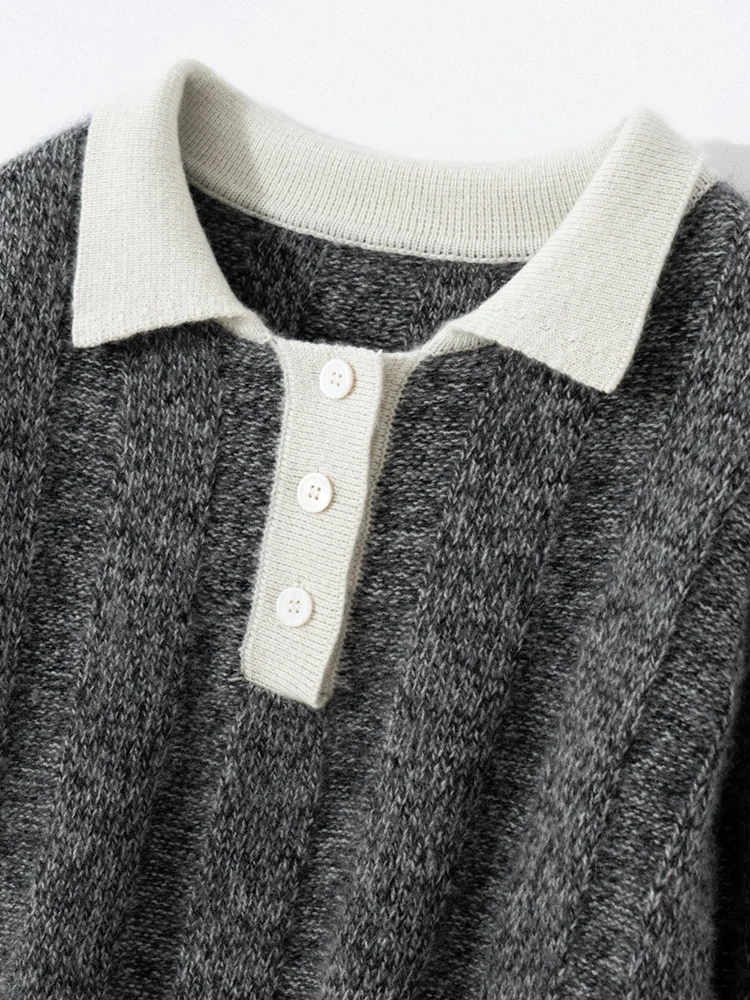 Pull à col polo en cachemire de chèvre pour femme, optique chic, tricots décontractés, vêtements d'automne et d'hiver, nouveau, 100%