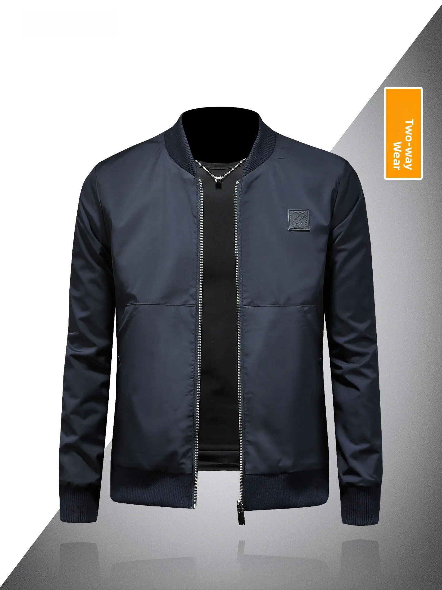 

Double-Sided Wear Men's Baseball Sle Casual Jaet Faion Trend Slim Fit Spring Autumn Stand Collar Zipper Closure Coat