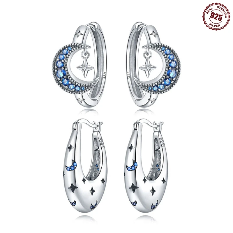 Echte 925 Sterling Silber Creolen Monds tern Ohrringe für Frauen Verlobung Hochzeits feier Geburtstags geschenk Silbers chmuck