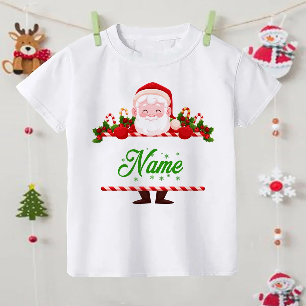 Personalised Kid Christmas T Shirt Custom Name Child Short Sleeve Clothes T-shirt Boys Girls Holiday Tops Kids Xmas Outfits Tees