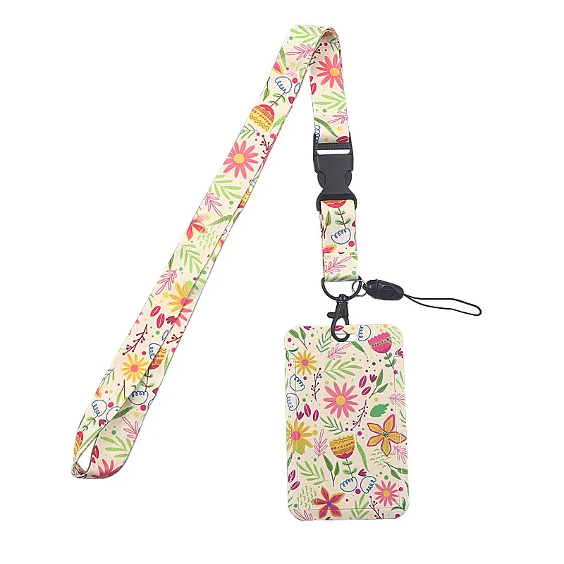 Student ID Card Holder with Floral Leaf Lanyard Aesthetic Bus Subway Card Case Kpop Photocard Protector Cover Card Storage Bags
