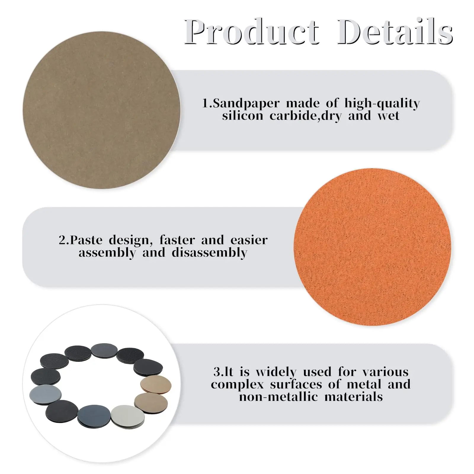 3 นิ้วเปียกและแห้งขัดกระดาษ 75 มม.กระดาษทรายซิลิคอนคาร์ไบด์ 4/50/130 PCS Hook และ LOOP Sanding Pad สําหรับขัดรถโลหะ