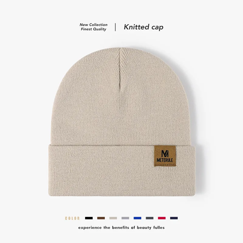 

Winter Letter Leather Label men's Knit Hat Big Head Outdoor Caps Warm Cover Cold Hat women's Cap Versatile Wool Hats