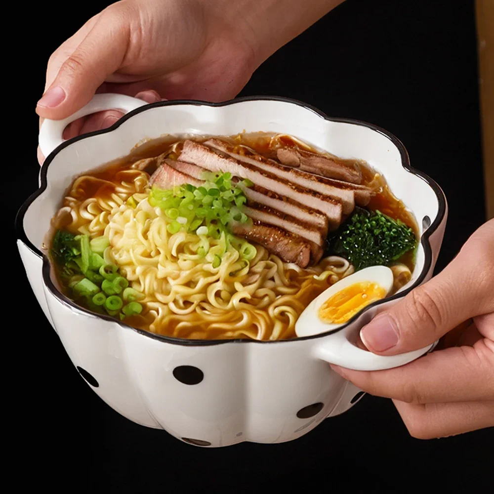 Noodles Porcelain Bowl Korean Ins Dots Contrast Color Irregular Relief Ceramic Tableware Soup Rice Milk Oats Breakfast Bowls