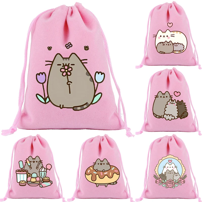 New Pusheen Plush Drawstring Bags Girls Handbag Kawaii Cartoon Tote Bags Cute Kids Candy Storage Bag Children Birthday Gifts