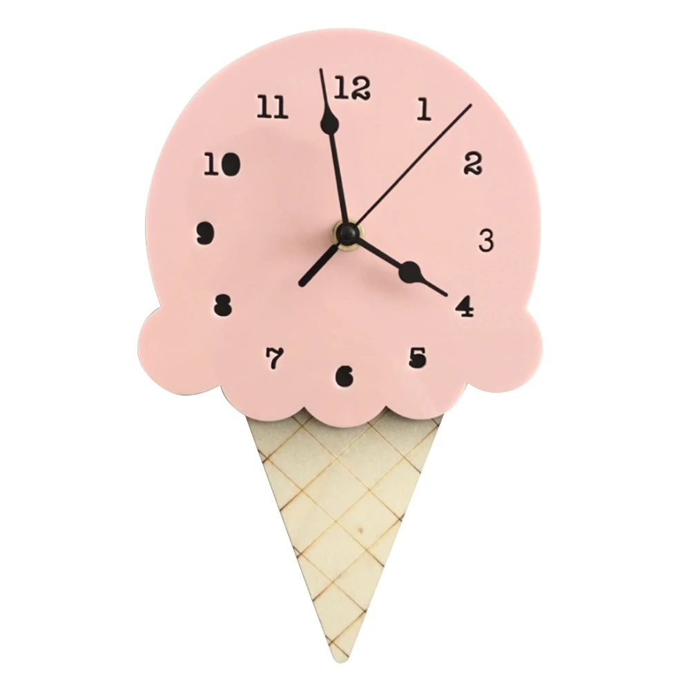 Scandinavian Ins Style Ice Cream Sharped Wall Hanging Clock, Cartoon Silent, Non-Ticking Battery Powered for Children Bedroom