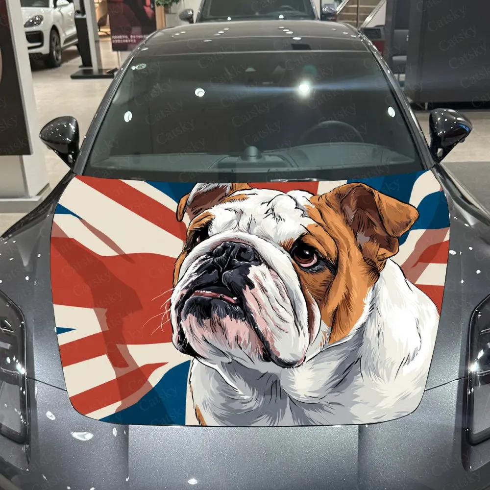 

Наклейка на капот автомобиля с британским флагом и бульдогами, прочная виниловая пленка из ПВХ для большинства автомобилей, защитная пленка для крышки двигателя, реалистичная