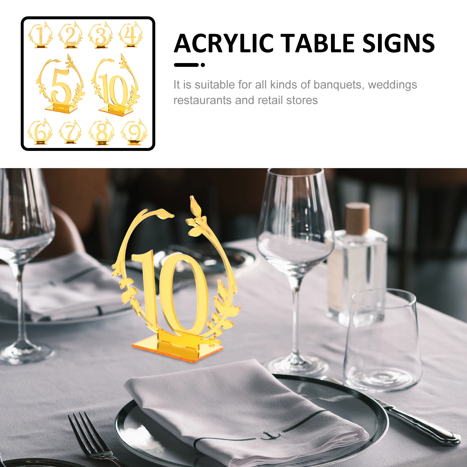 

Acrylic Table Number Plate Wedding Signs Banquet Restaurant Party Reusable High Gloss Elegant Design Premium Material Reserved