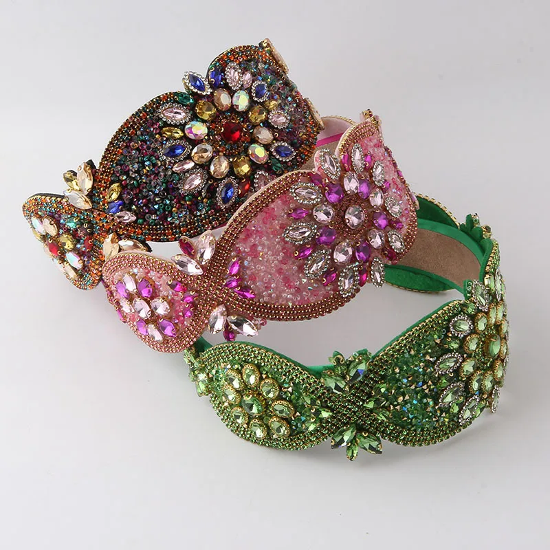 Headgear New Fashion Wide Edge Full Diamond Color Personality Headband Women's Ball Beautiful Hair Accessories Women