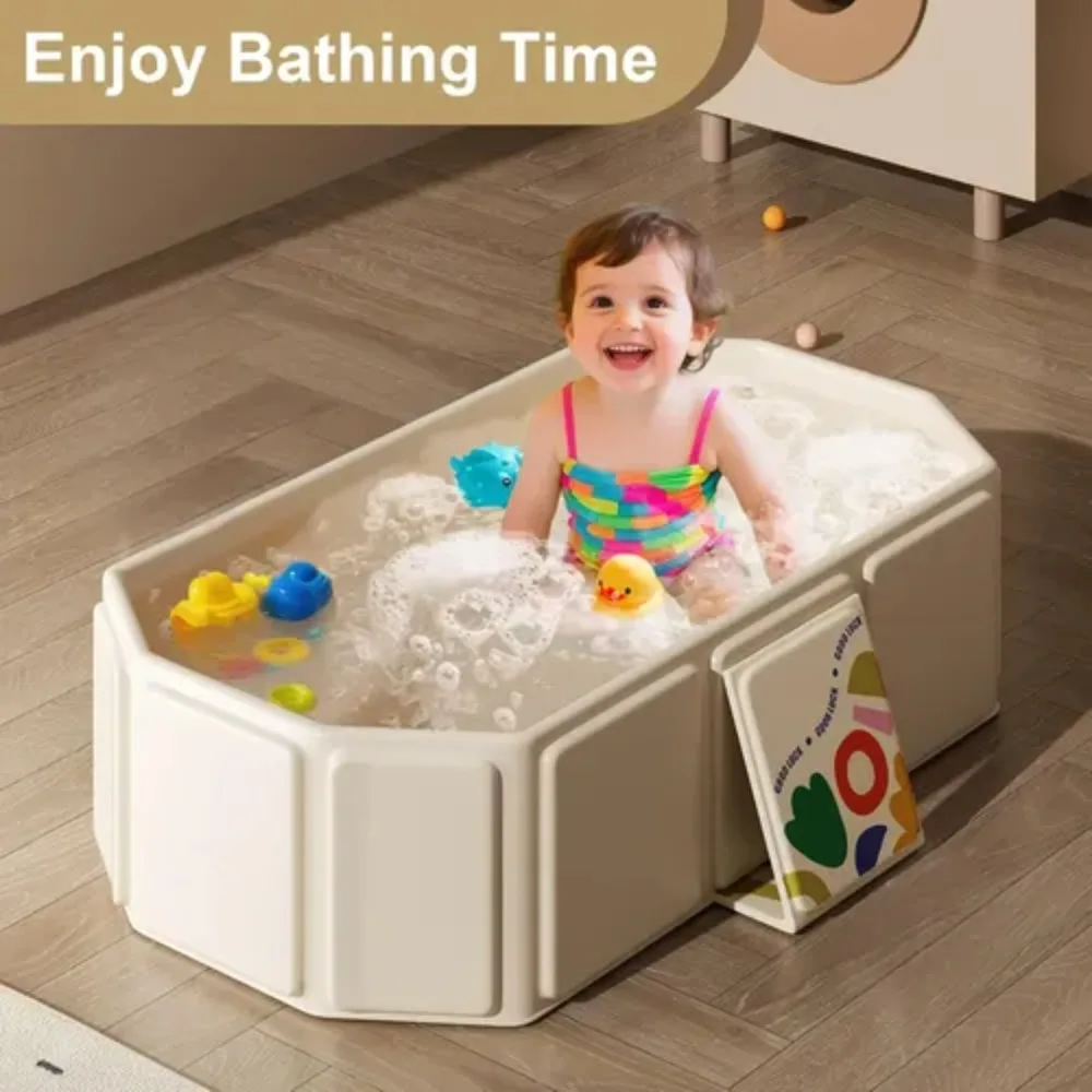 Collapsible Bathing Basin Foldable Portable Tub with Drain Plug Duck Bath Toys for Toddlers or Pets for Outdoor Travel Balcony