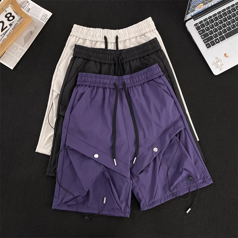 

Functional Windbreaker Cargo orts Men's Summer Thin Qui Dry Sports Five-Quarter Casual Mid-Pants Straight Leg Elastic Waist