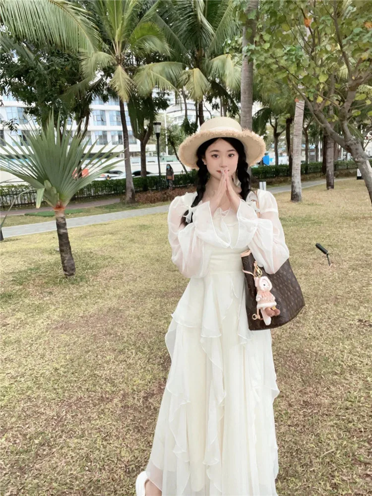 

Элегантное женское платье с длинным рукавом и квадратным вырезом, новинка 2026 года, в стиле «Принцесса», с утягивающим эффектом на талии, стройнящее, для офиса, в корейском стиле