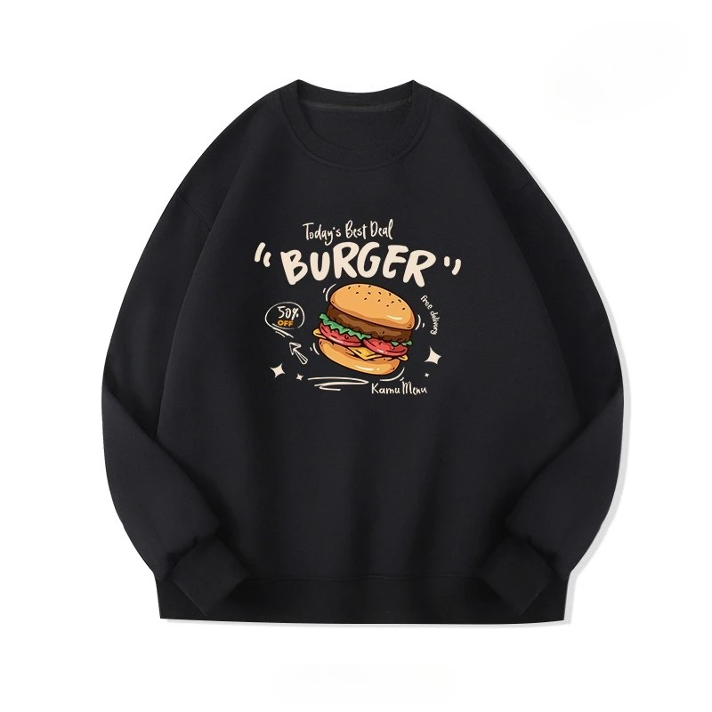 عرض خاص لخريف وشتاء 2025، سترة بغطاء للرأس مطبوعة على شكل همبرغر جديدة، بلوزة عصرية وفضفاضة لكل من الرجال والنساء