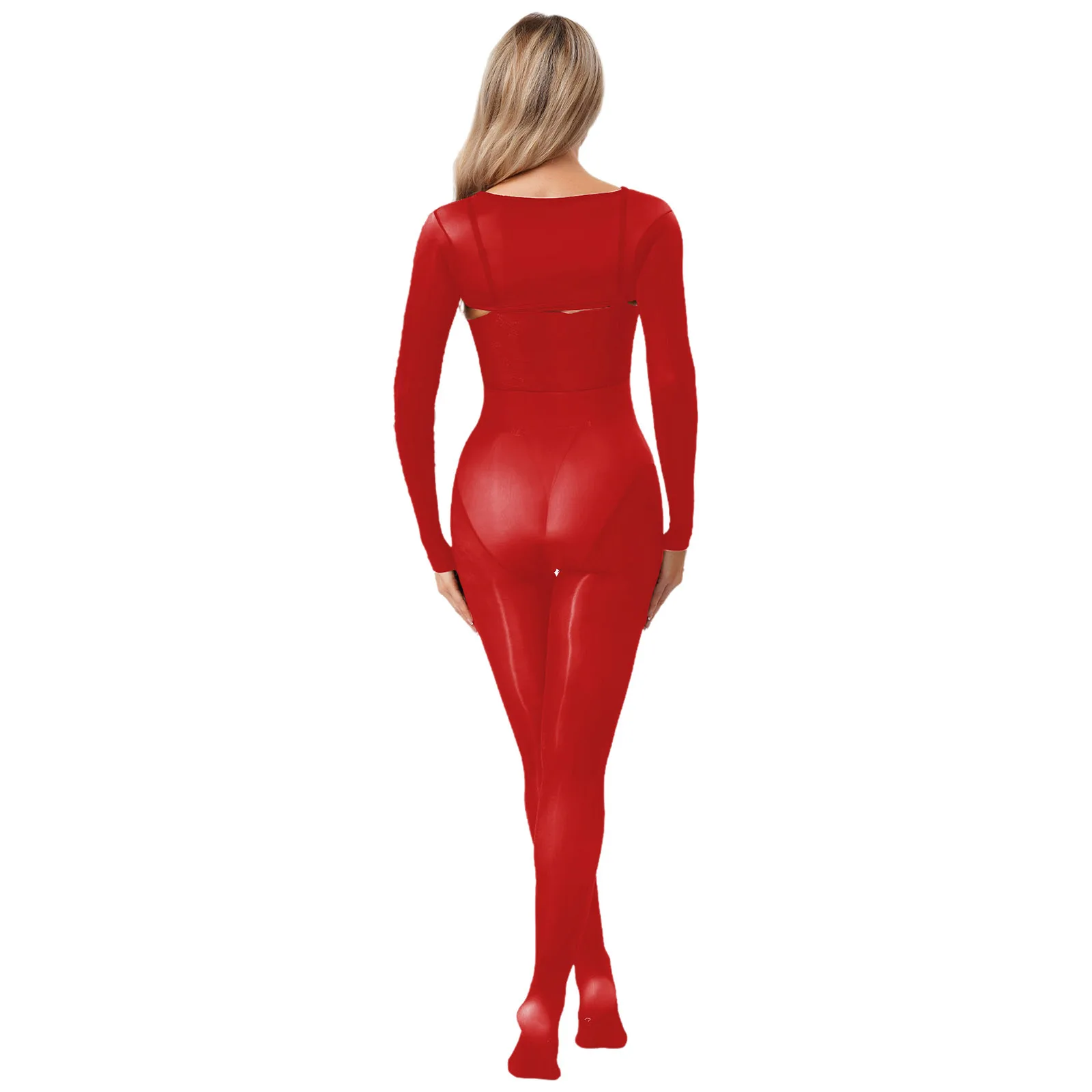 Stoking Tubuh Seksi Ultra Tipis Wanita dengan Renda Bunga, Stoking Berkaki dengan Atasan Crop Lengan Panjang, Pakaian Tidur Erotis Transparan