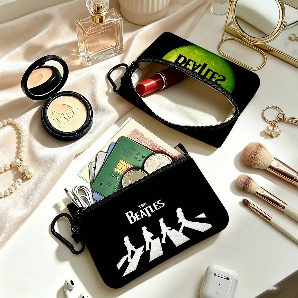 T-The-B-Beatles Rock Band  Portable Oxford Fabric Mini Wallet Carabiner Design Small Coin Bag For Cards Keys Earphones